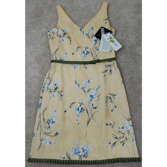 K Studio ~Woman Size 12~Yellow/Green Sheath Sleeveless Belted Dress Cotton NWT - Picture 6 of 12